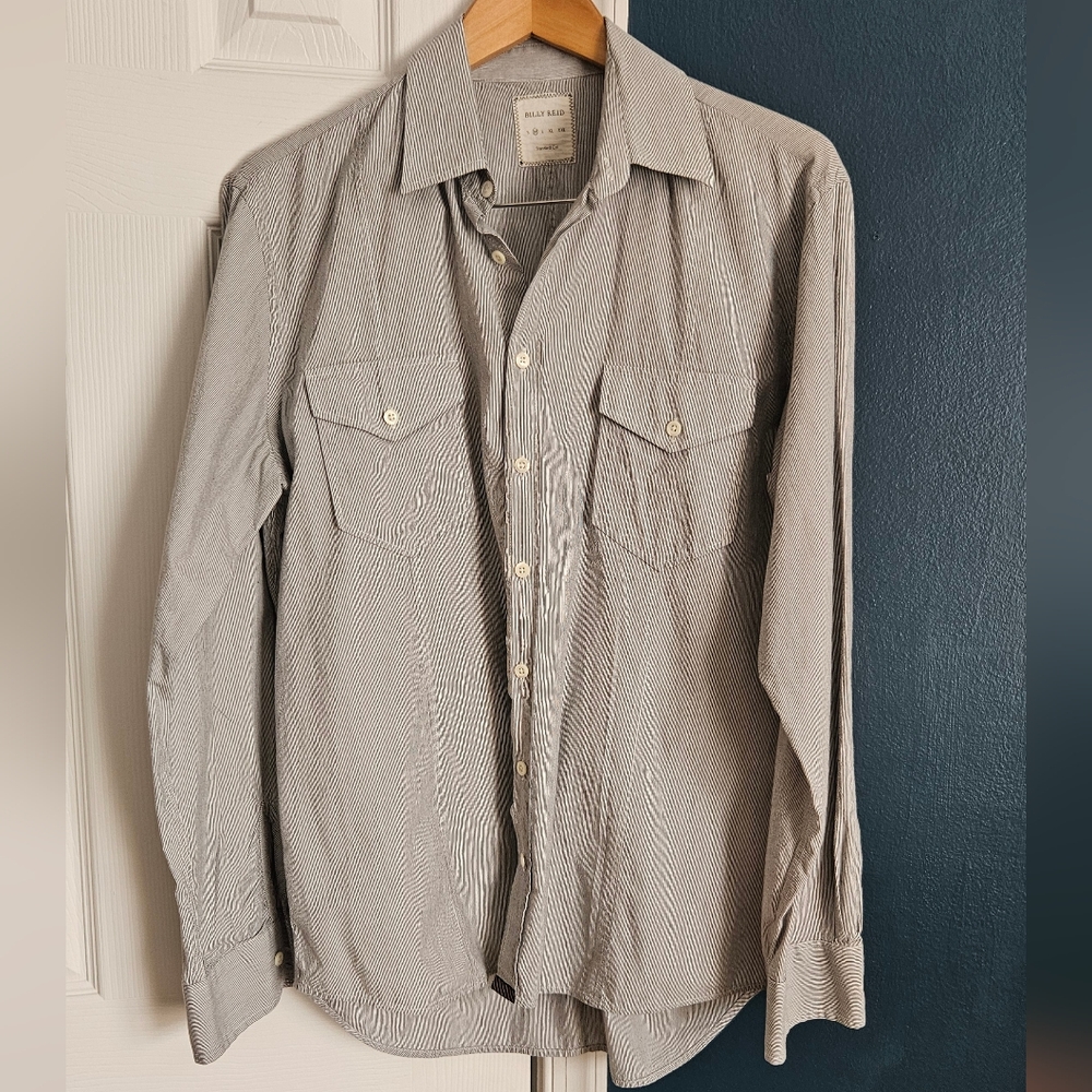 Billy Reid Gray Striped Button-Up Shirt